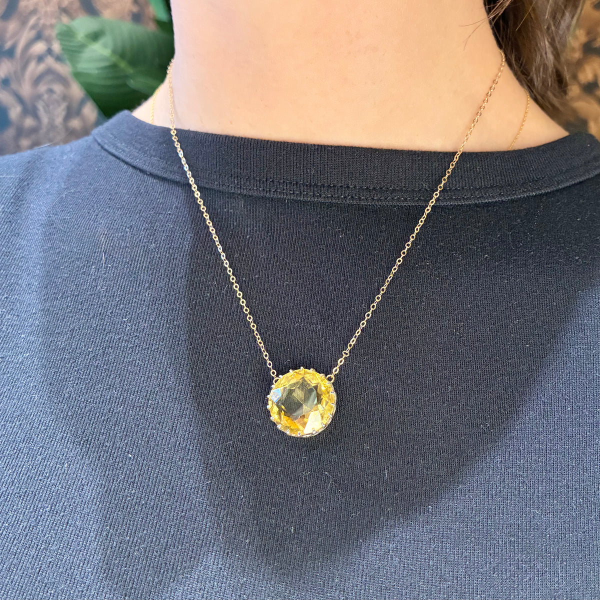 Vintage 14k and Sterling Silver Yellow Topaz Pendant