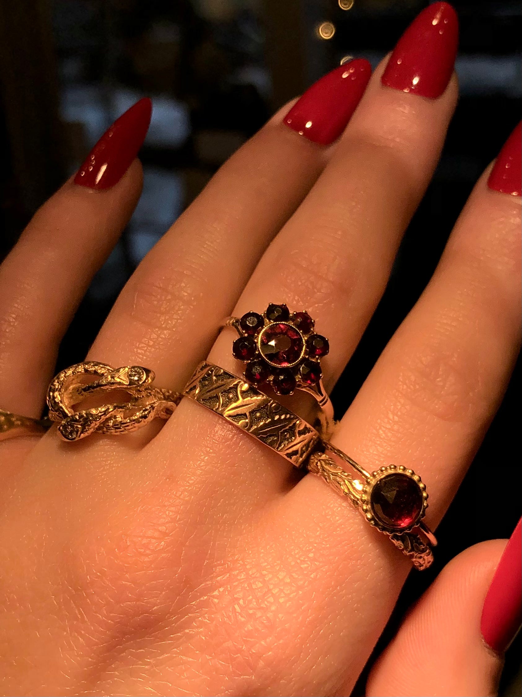 Antique 9k Garnet Cluster Ring