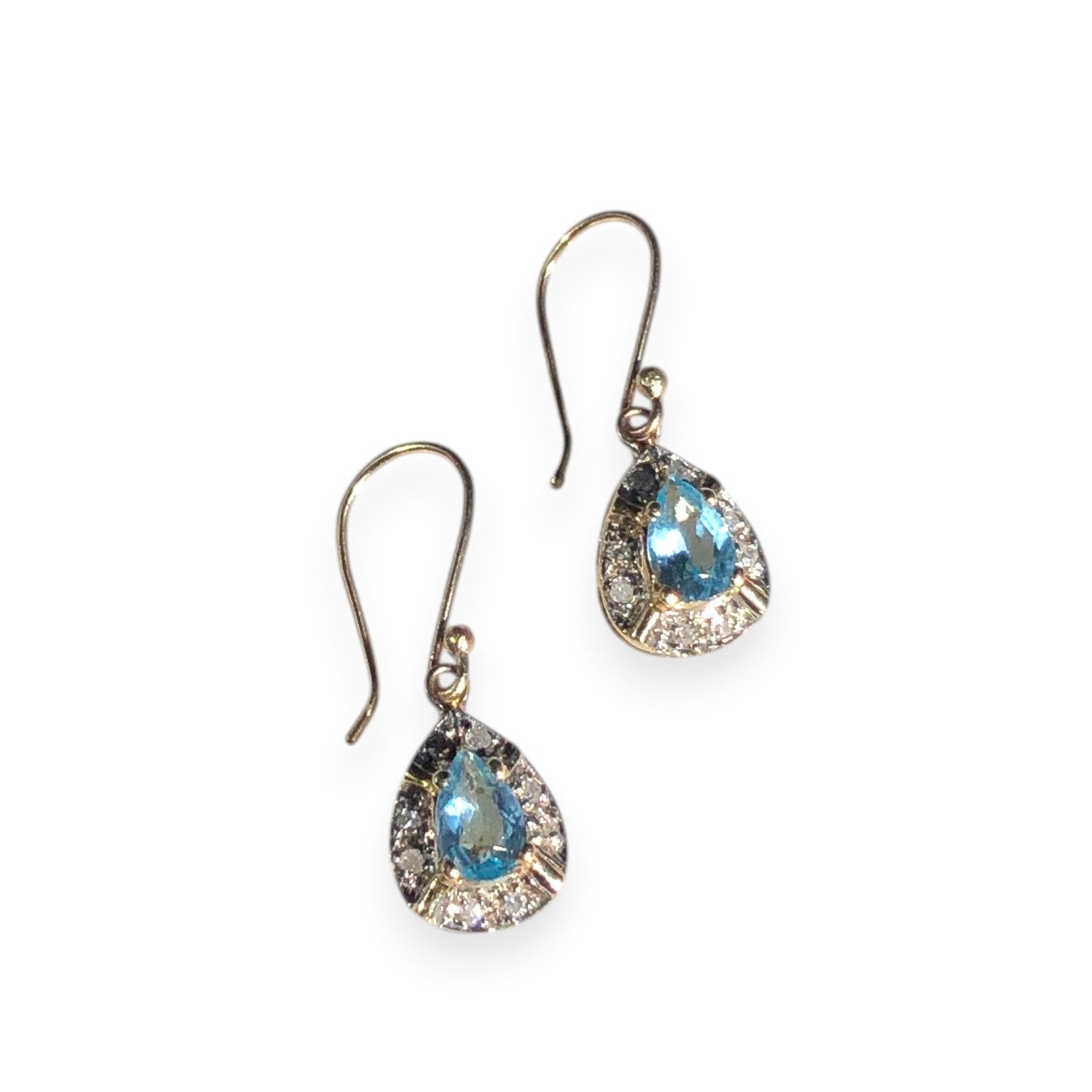 Vintage 14k Aquamarine and Diamond Drop Earrings