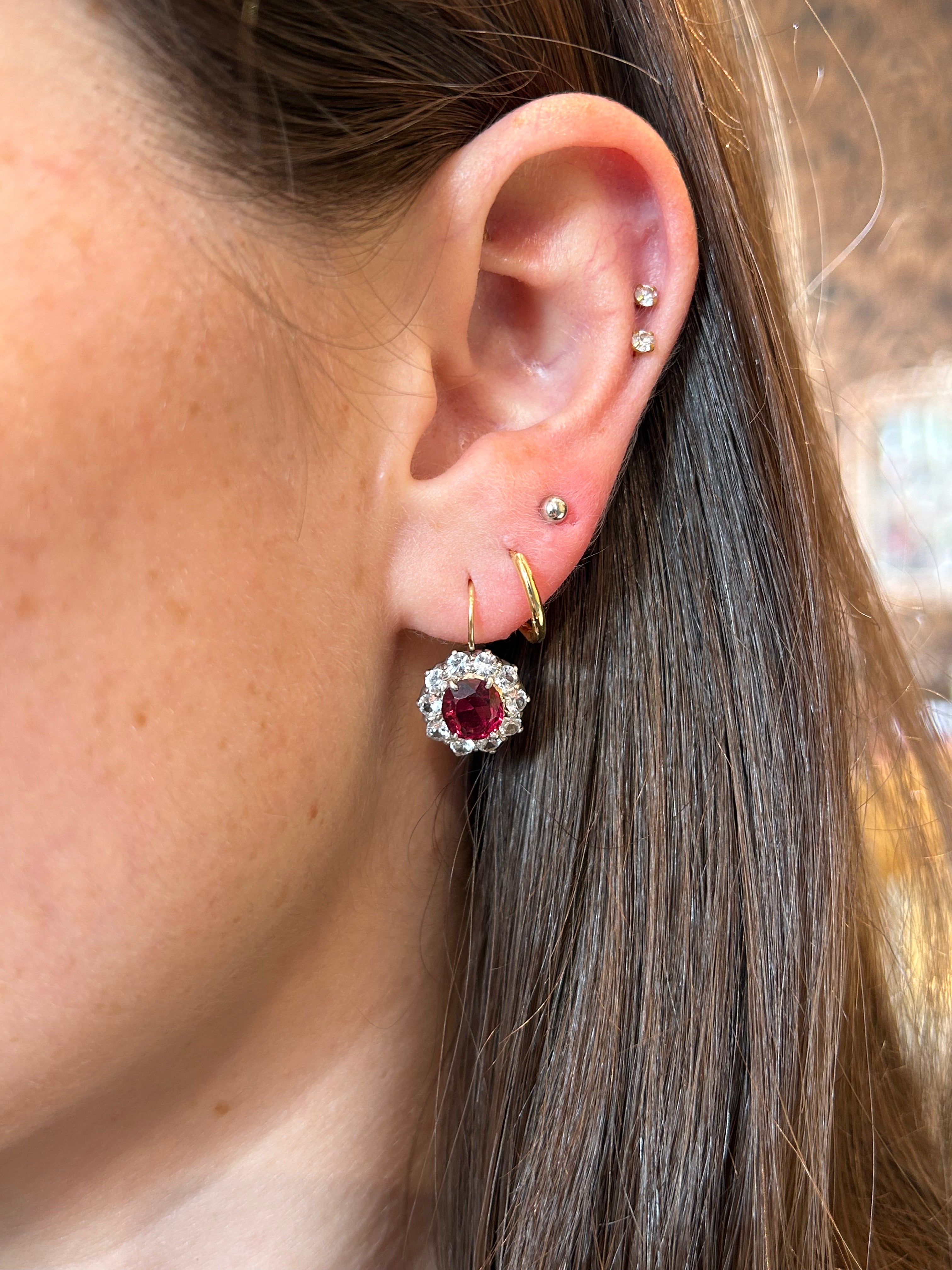Antique Sapphire and Garnet Flower Earrings