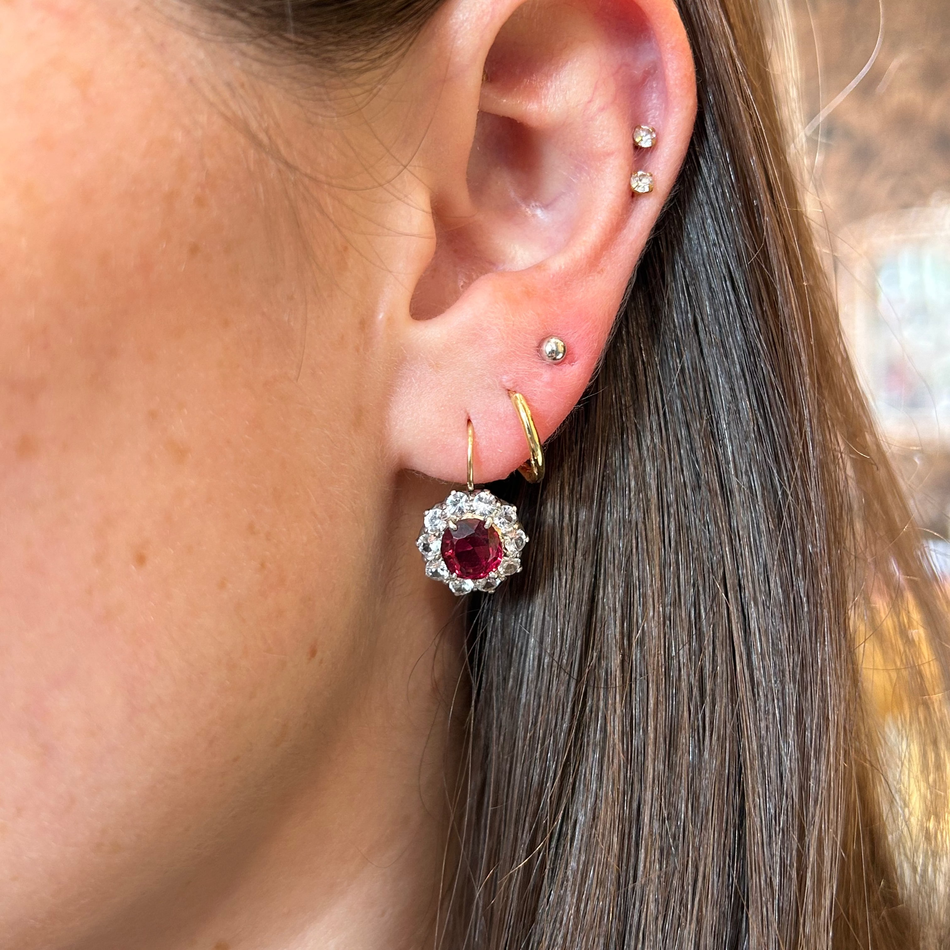 Antique Sapphire and Garnet Flower Earrings