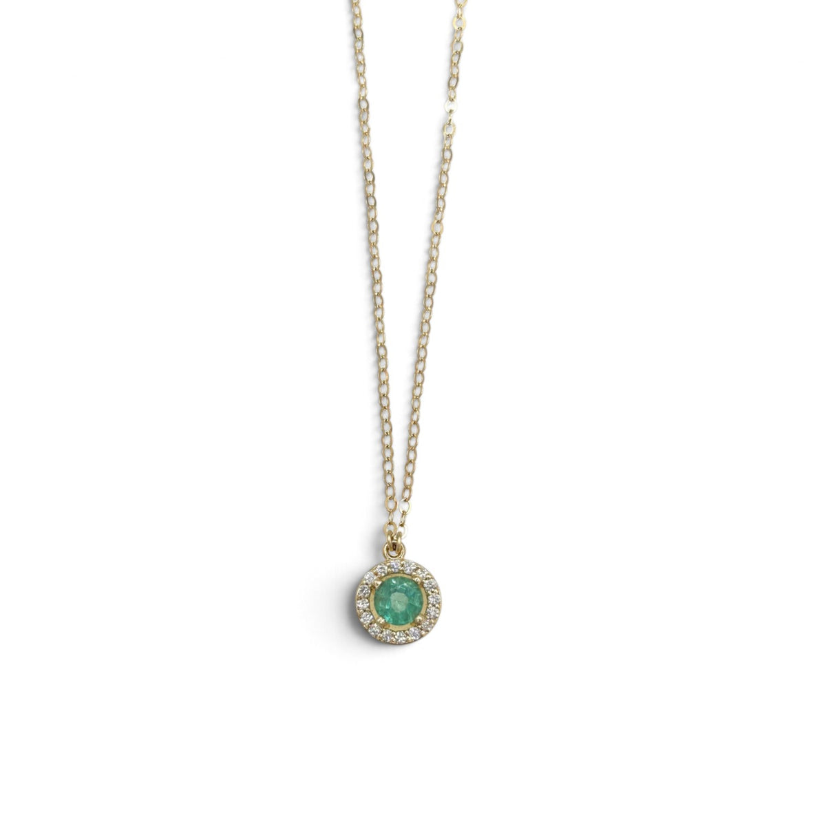 Emerald Diamond Halo Necklace