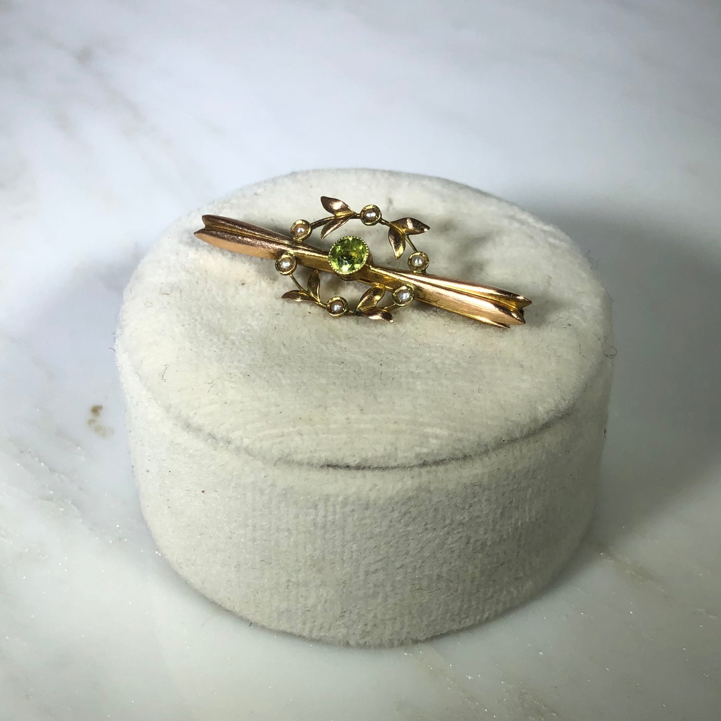 Victorian Seed Pearl and Peridot Brooch