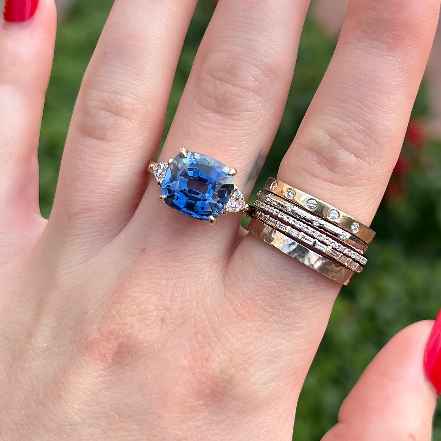 Cushion Cut Sapphire and Diamond Ring