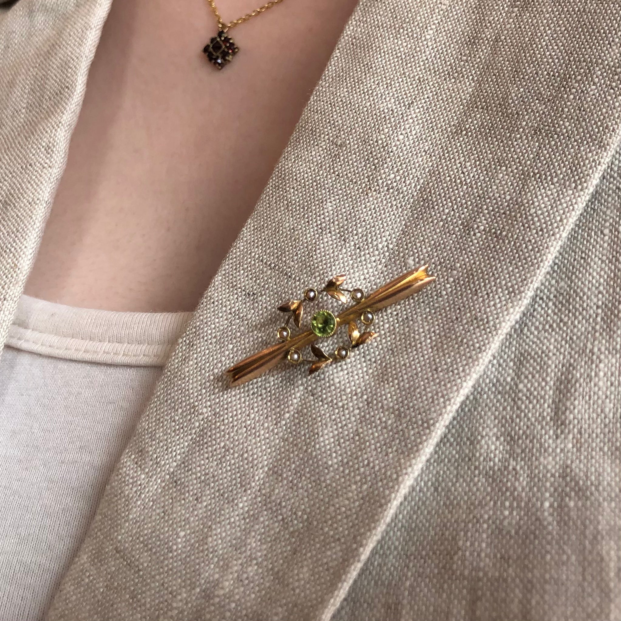 Victorian Seed Pearl and Peridot Brooch