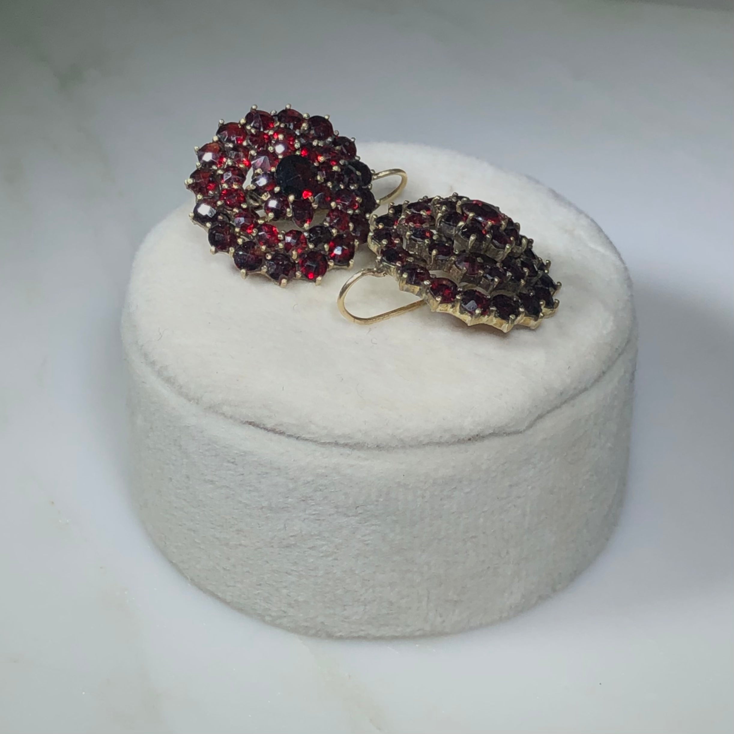 Antique Victorian Bohemian Garnet Cluster Earrings