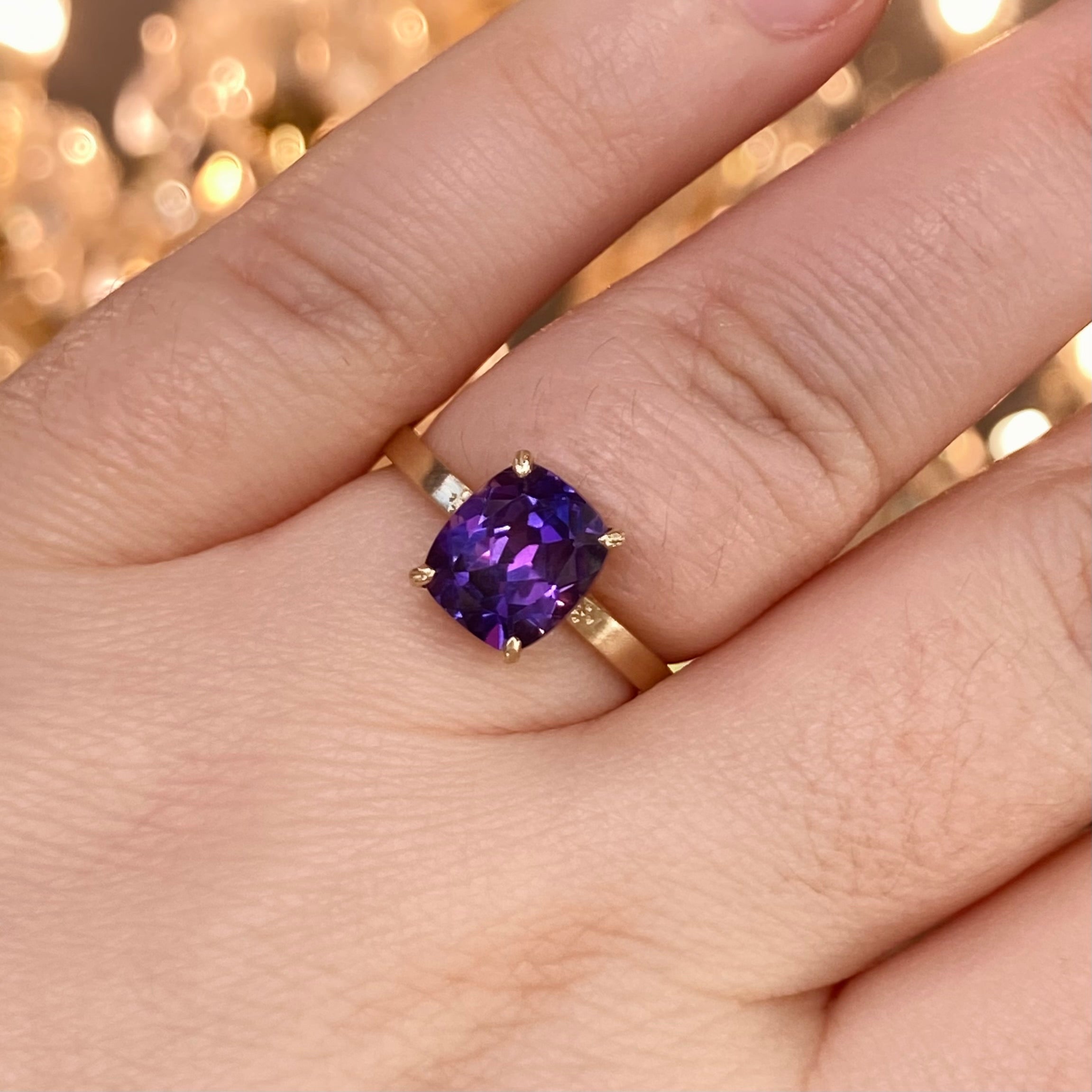Cushion Cut Purple Sapphire Solitaire Ring