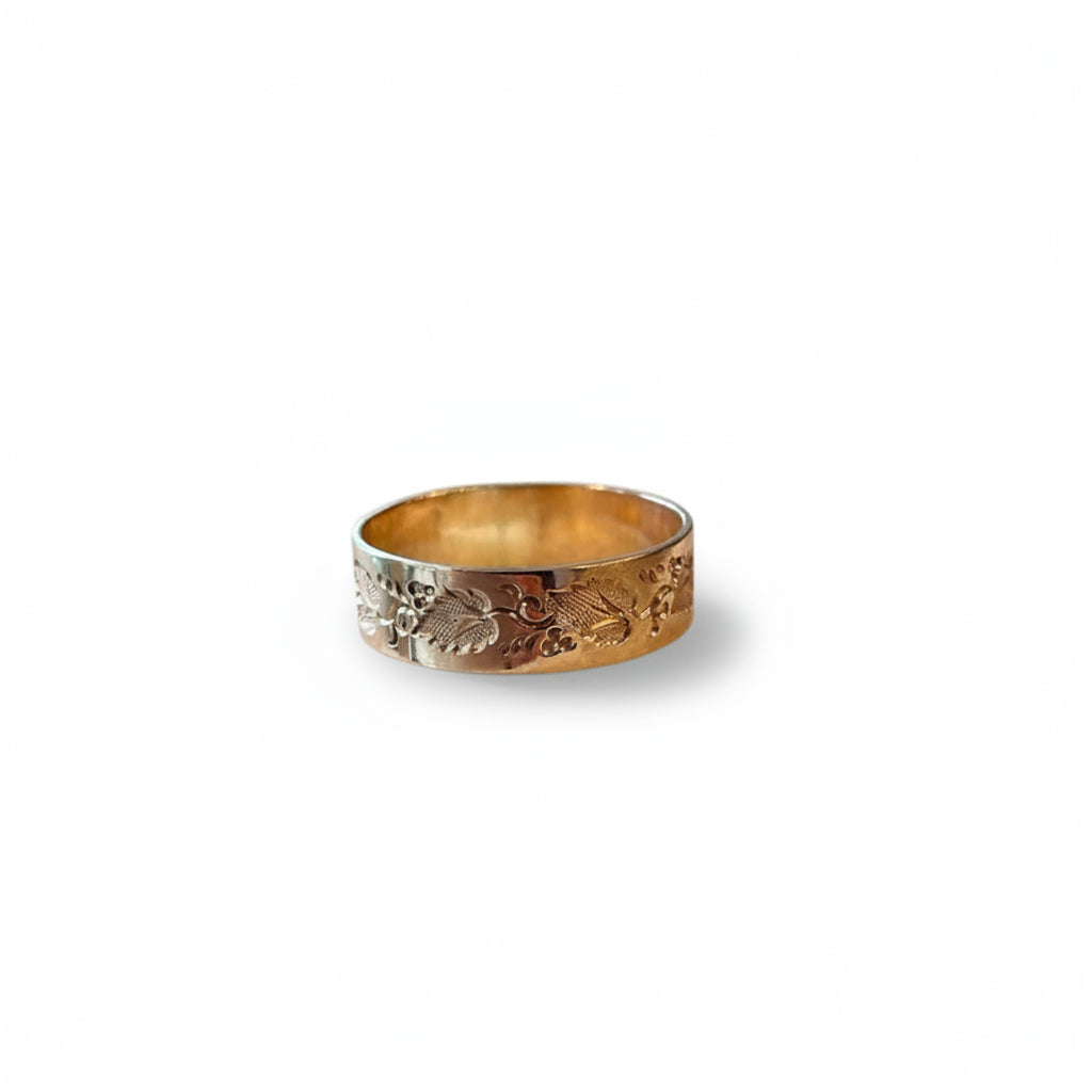leaf jewelry, nature jewelry, leaf ring, nature ring, gold band, yellow gold, victorian gold, 10k gold, antique, antique band, cigar band, victorian cigar band, women-owned, northampton