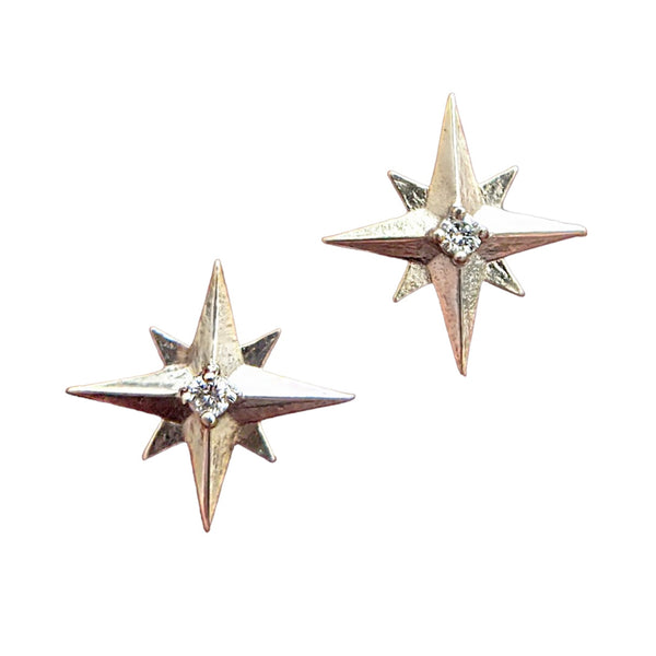 14k Starburst Single Stud Earrings w. Diamond
