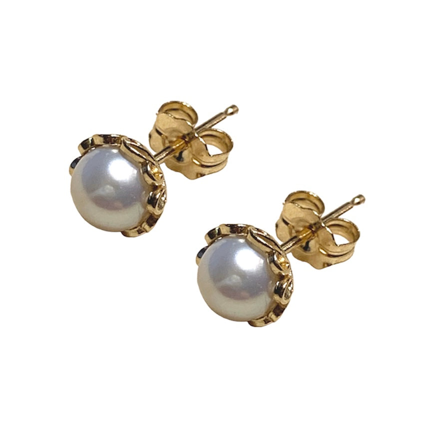 14k Pearl Scroll Stud Earrings