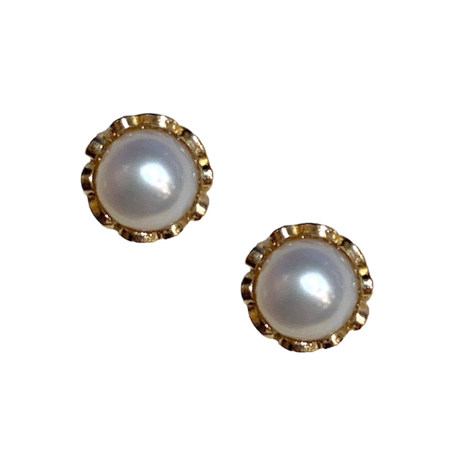 14k Pearl Scroll Stud Earrings