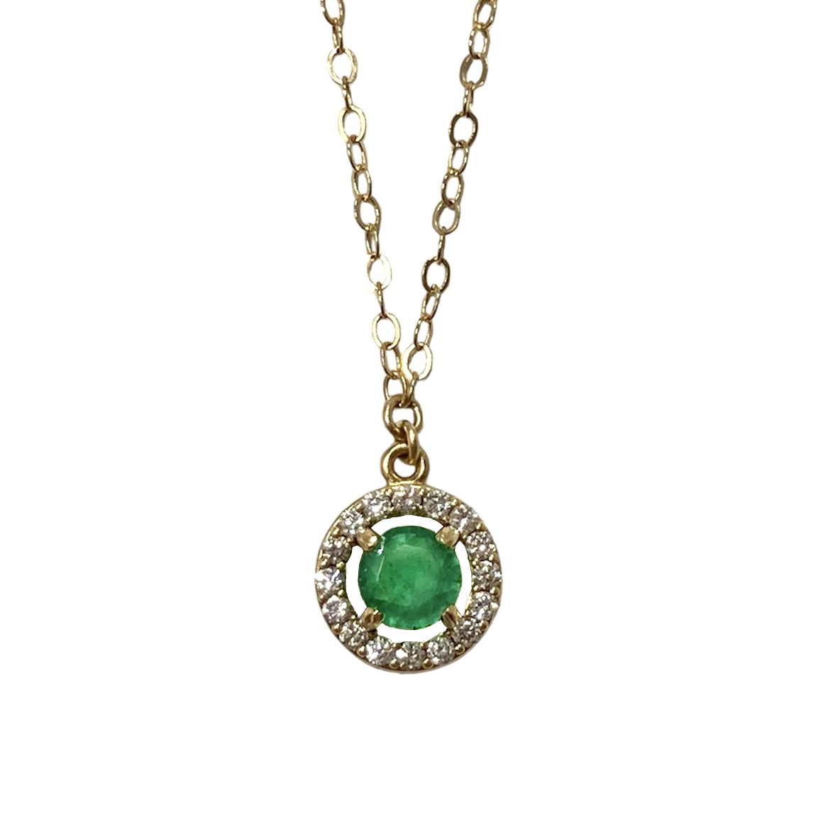 necklace, jewelry, emerald, halo, diamond, emerald necklace, halo necklace, diamond necklace, emerald halo, emerald halo necklace, emerald diamond halo, 14k, 14k gold, 14k necklace, 14k gold necklace, yellow gold, rebekah brooks, rebekah brooks jewelry, northampton, cambridge