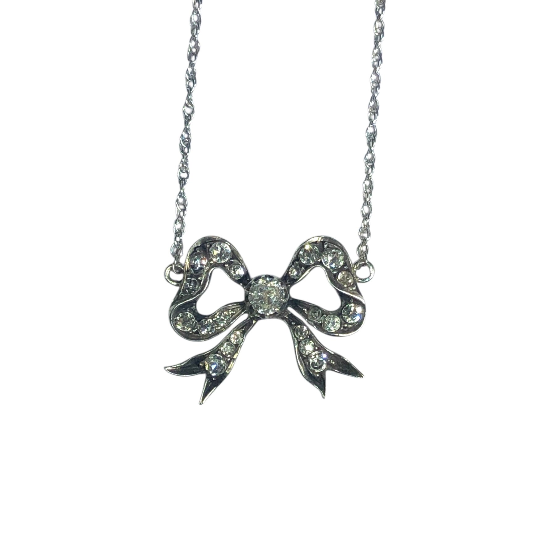 Antique Sterling Silver and Paste Bow Necklace