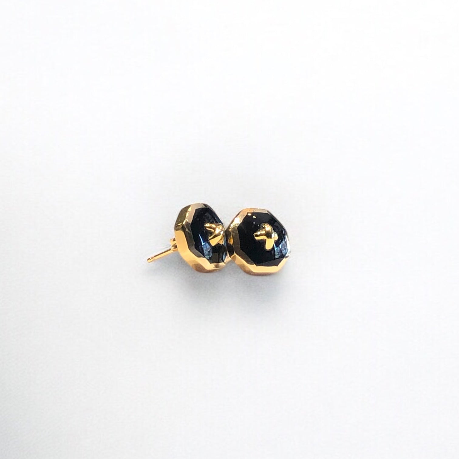 Vintage Gold Black Button Studs