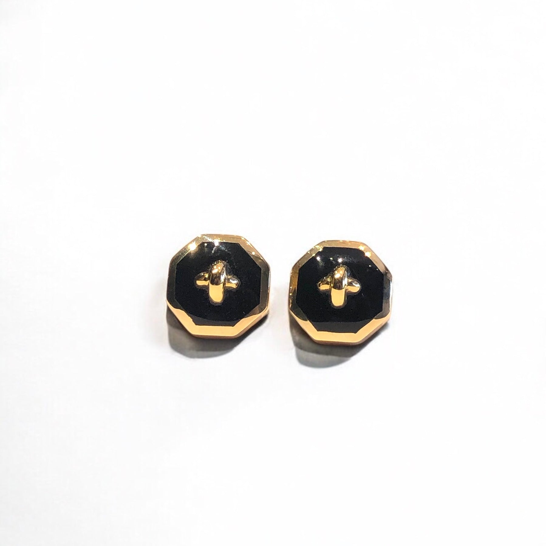 Vintage Gold Black Button Studs
