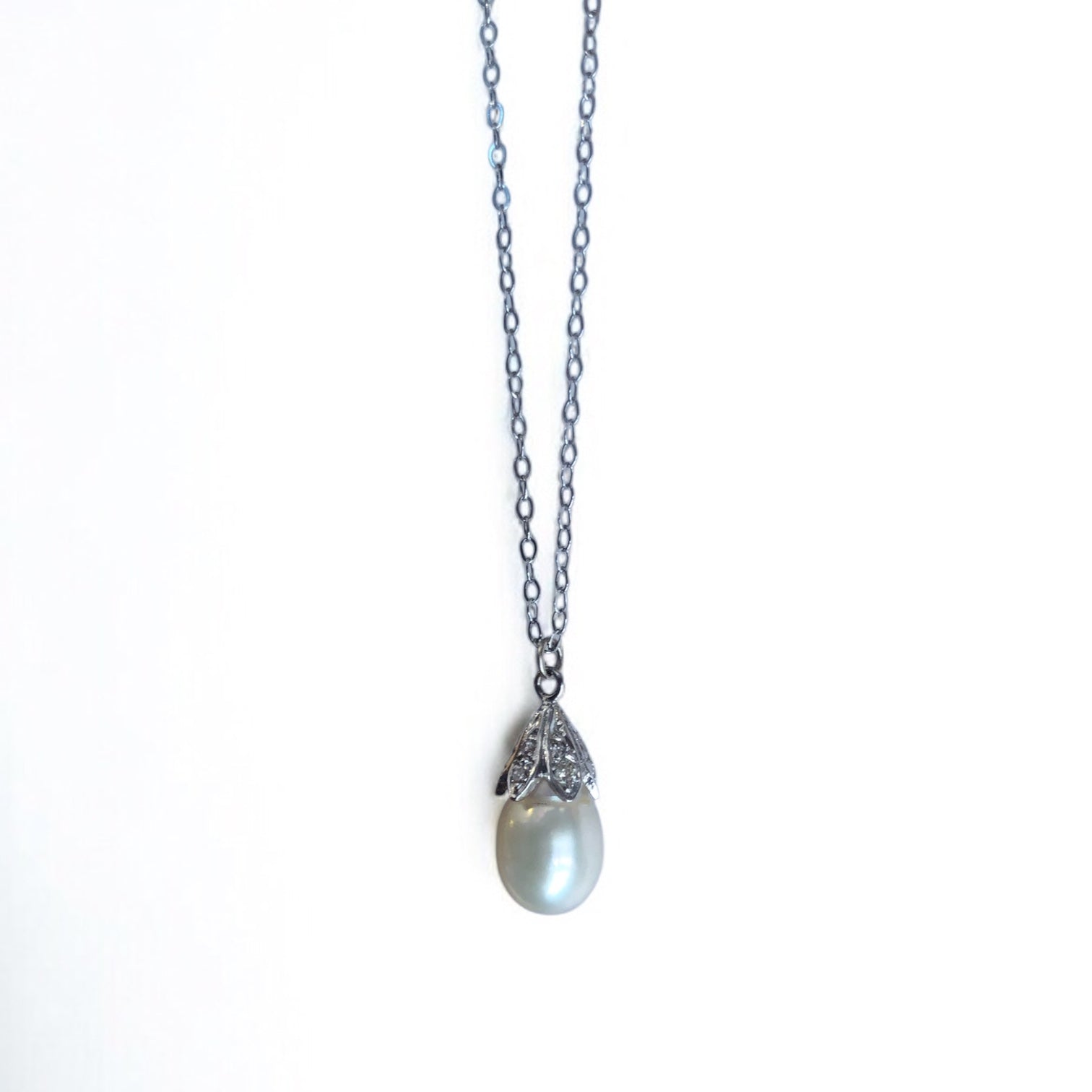 Antique Sterling Silver Diamond and Pearl Necklace