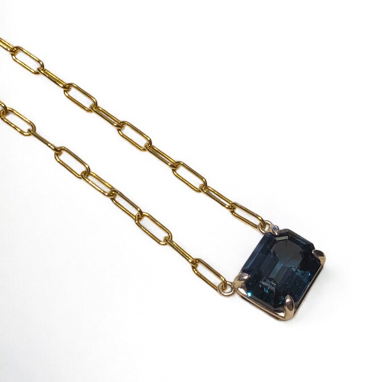 Emerald Cut Teal Topaz East-West Necklace