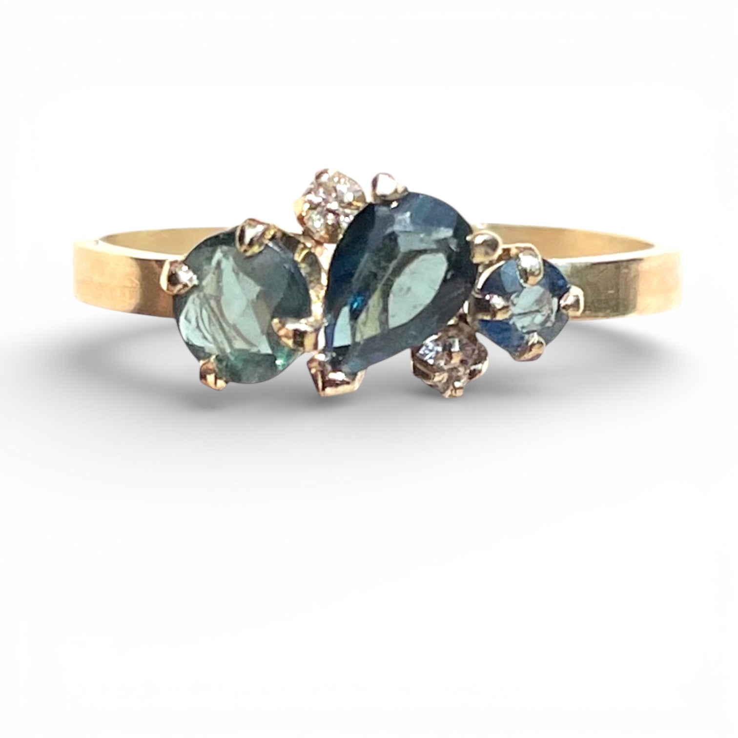 Asymmetrical Sapphire Cluster Ring