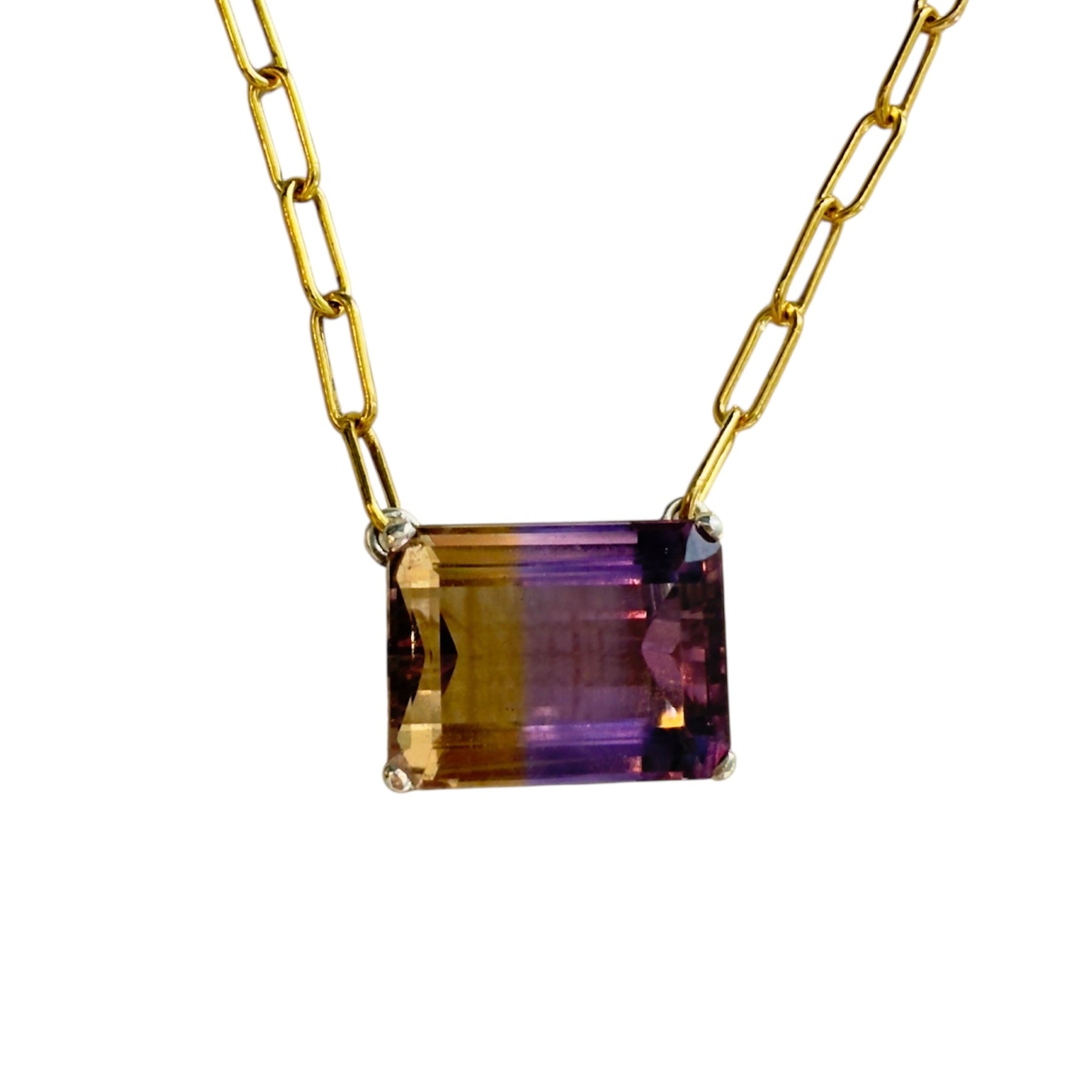 Emerald-Cut Quartz Paperclip Necklace