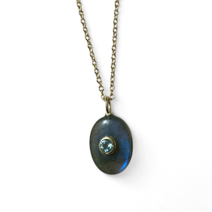 Labradorite with Blue Topaz Pendant Necklace