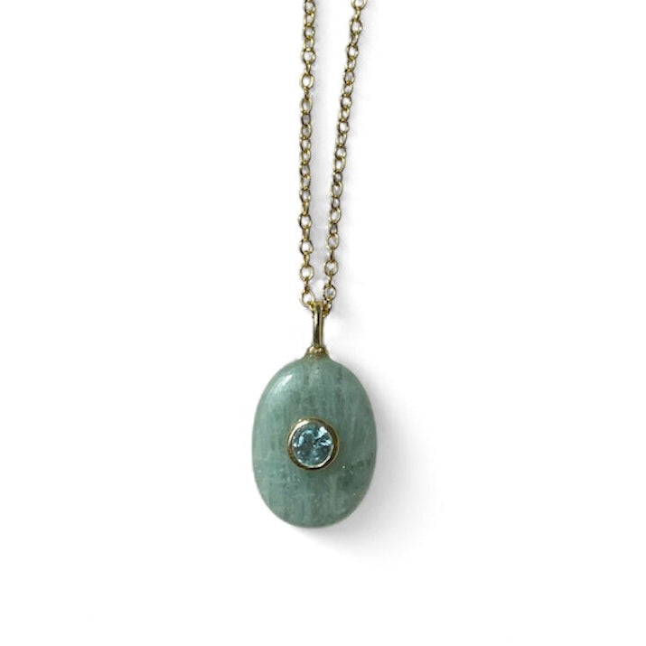 Raw Aquamarine with Blue Topaz Pendant Necklace