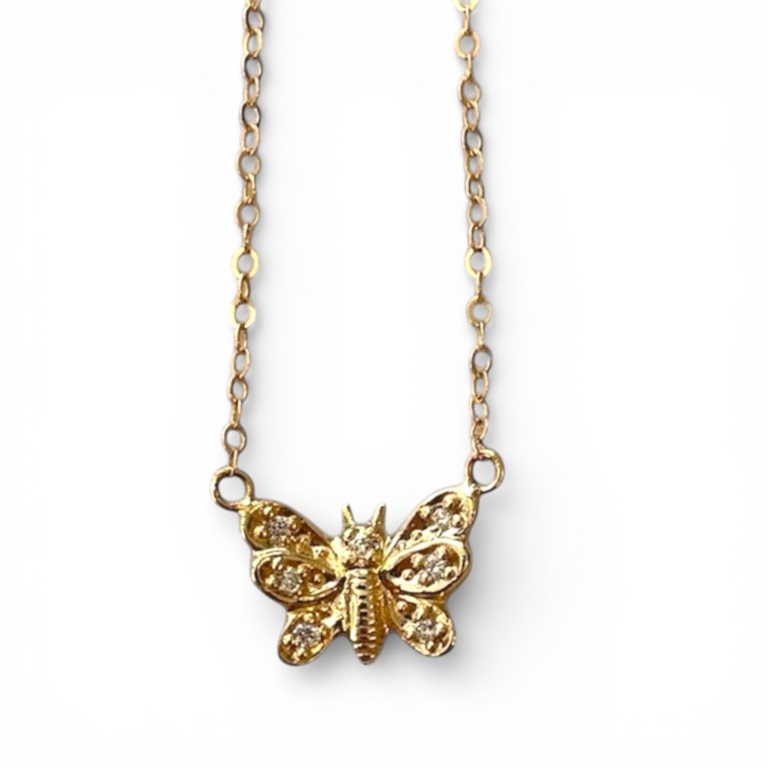 14k Gold and Diamond Butterfly Pendant Necklace