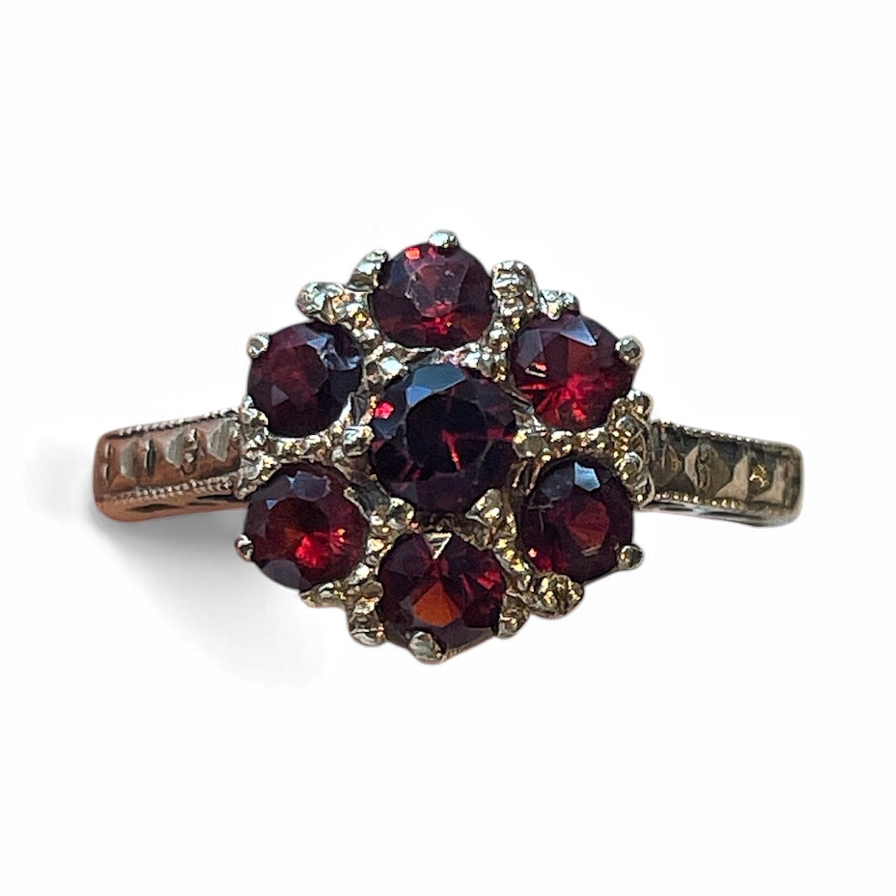 Rebekah Brooks Jewelry, Jewelry, Ring, Engagement Ring, Fashion Ring, Garnet Ring, Cluster ring, antique ring, antique gold ring, art deco ring, art deco cluster ring, garnet cluster ring, northampton, cambridge, jewelry near me