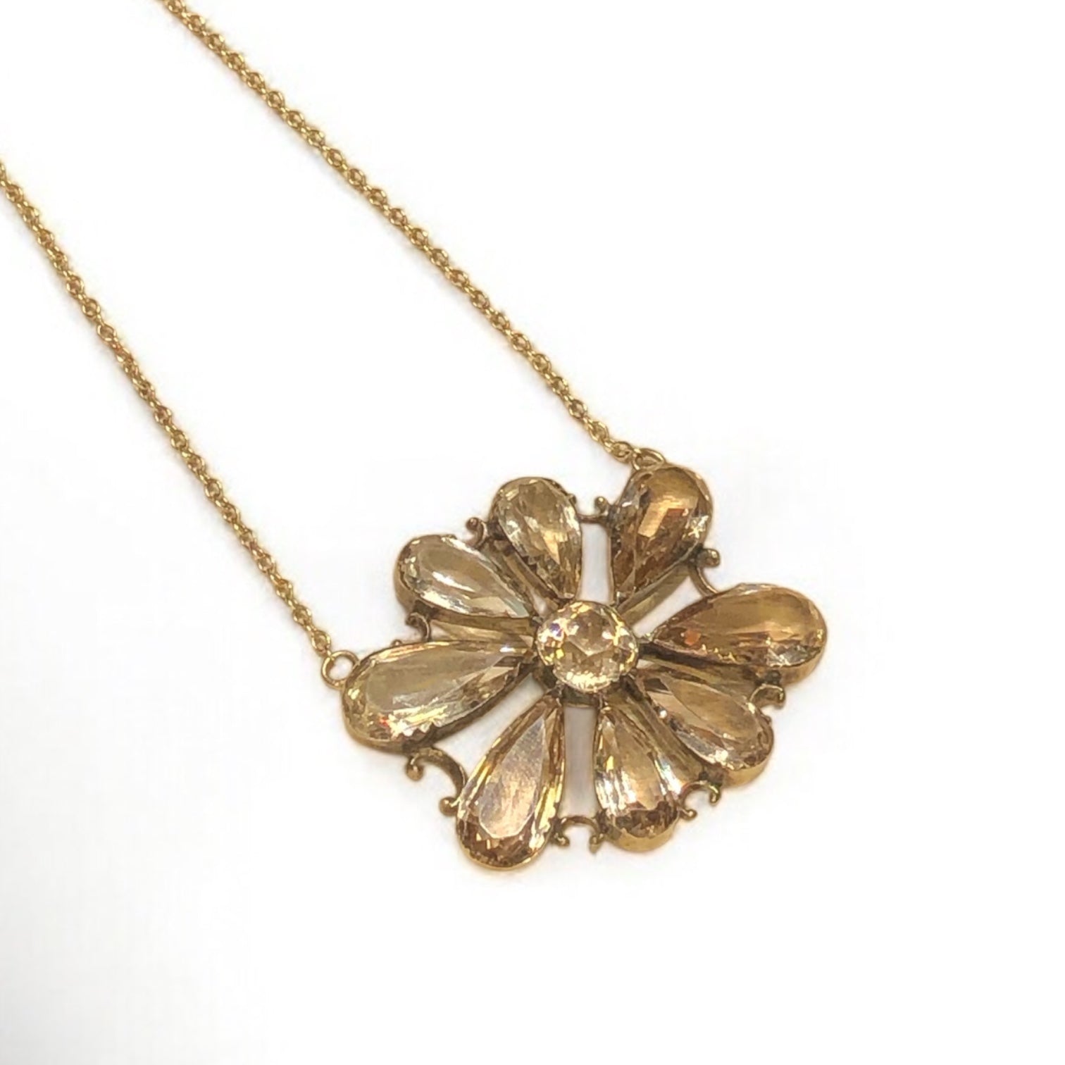 Antique 14k Gold Peach Topaz and Paste Stone