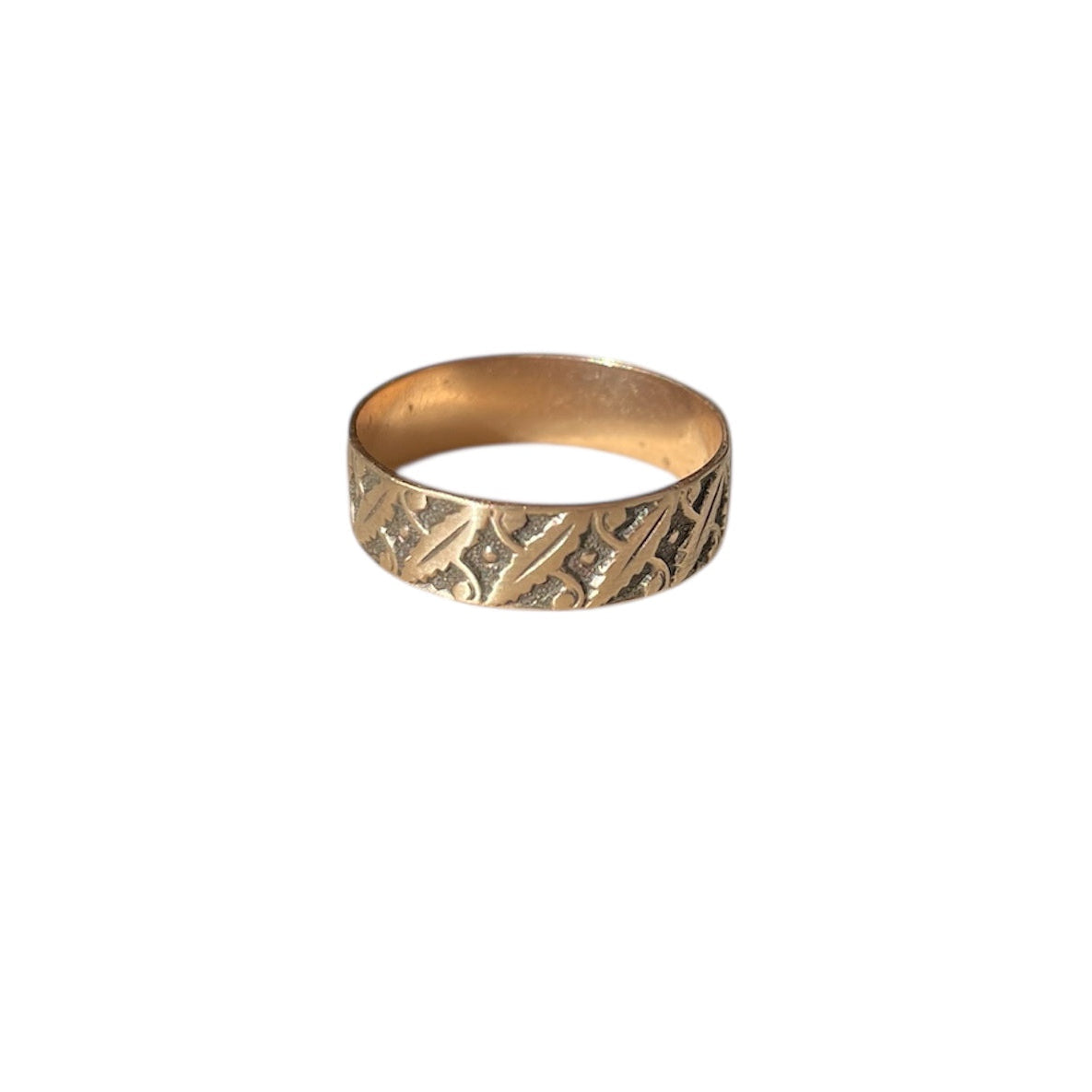 antique jewelry, cigar band, ring, rose gold, engraved, embossed, flat band, Victorian, victorian jewelry, fine jewelry, gold, rose gold jewelry