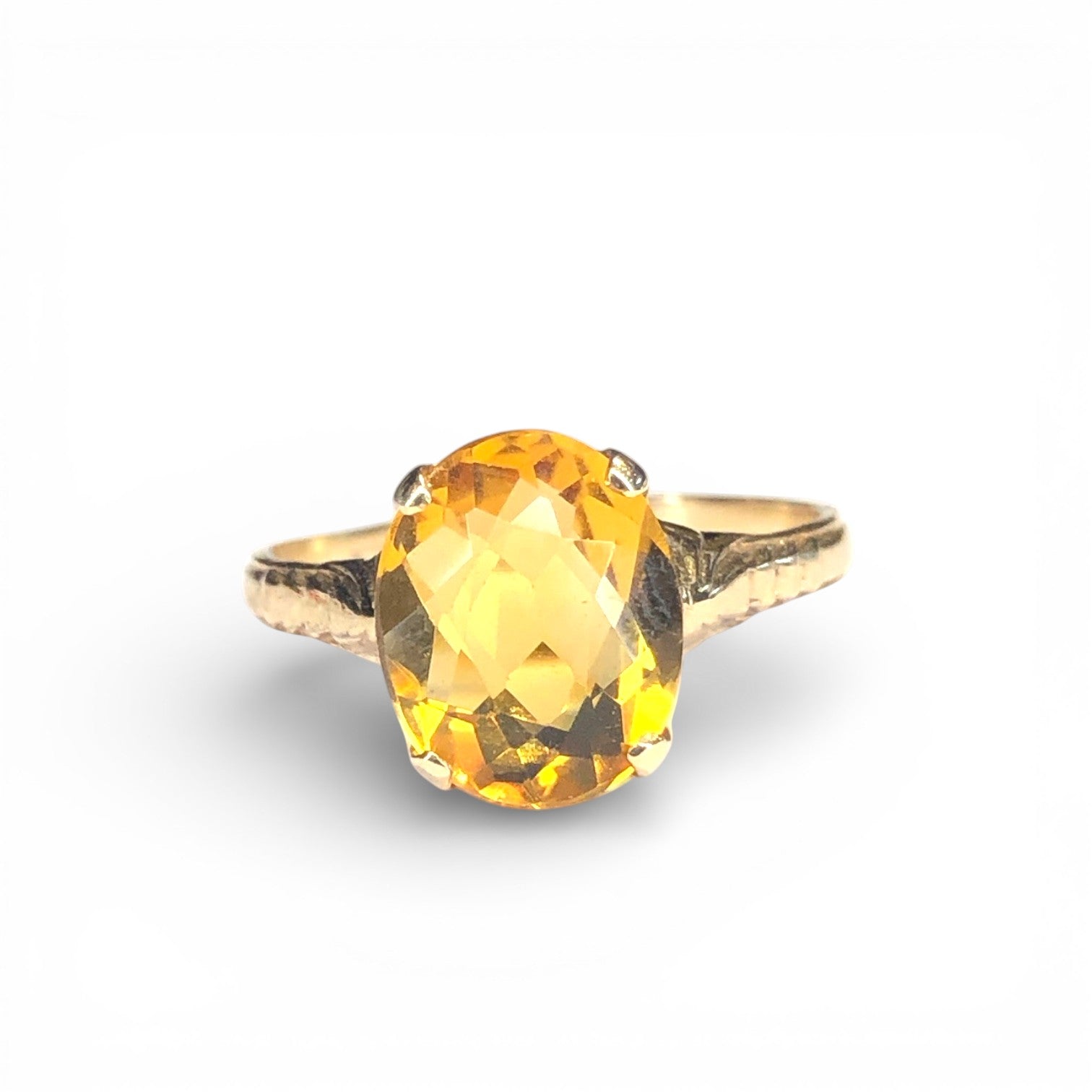 Antique Art Deco Engraved Citrine Ring