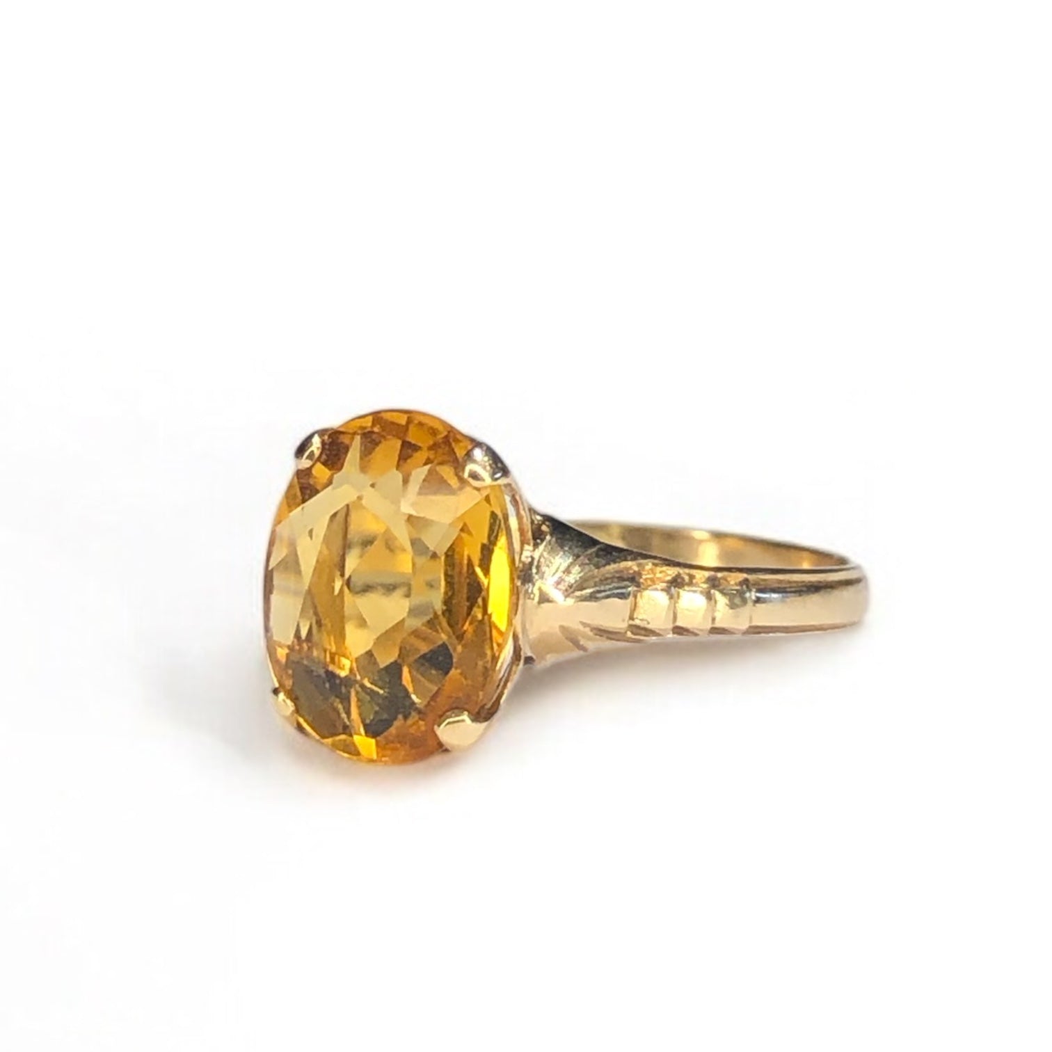 Antique Art Deco Engraved Citrine Ring