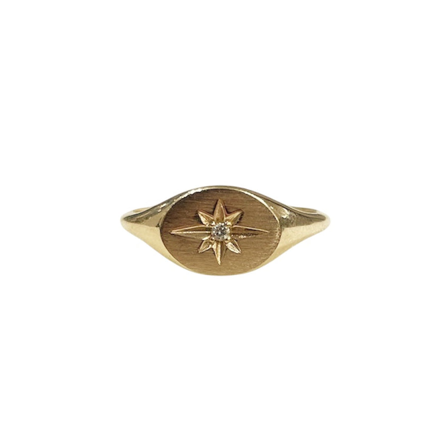 Signet, ring, signet ring, 10k signet ring, gold signet ring, 10k gold signet ring, signet with diamond, signet with engraving, starburst, engraving, northampton, rebekah brooks jewelry, jewelry, gold jewelry, 10k gold jewelry, vintage inspired, vintage inspired jewelry, vintage inspired ring