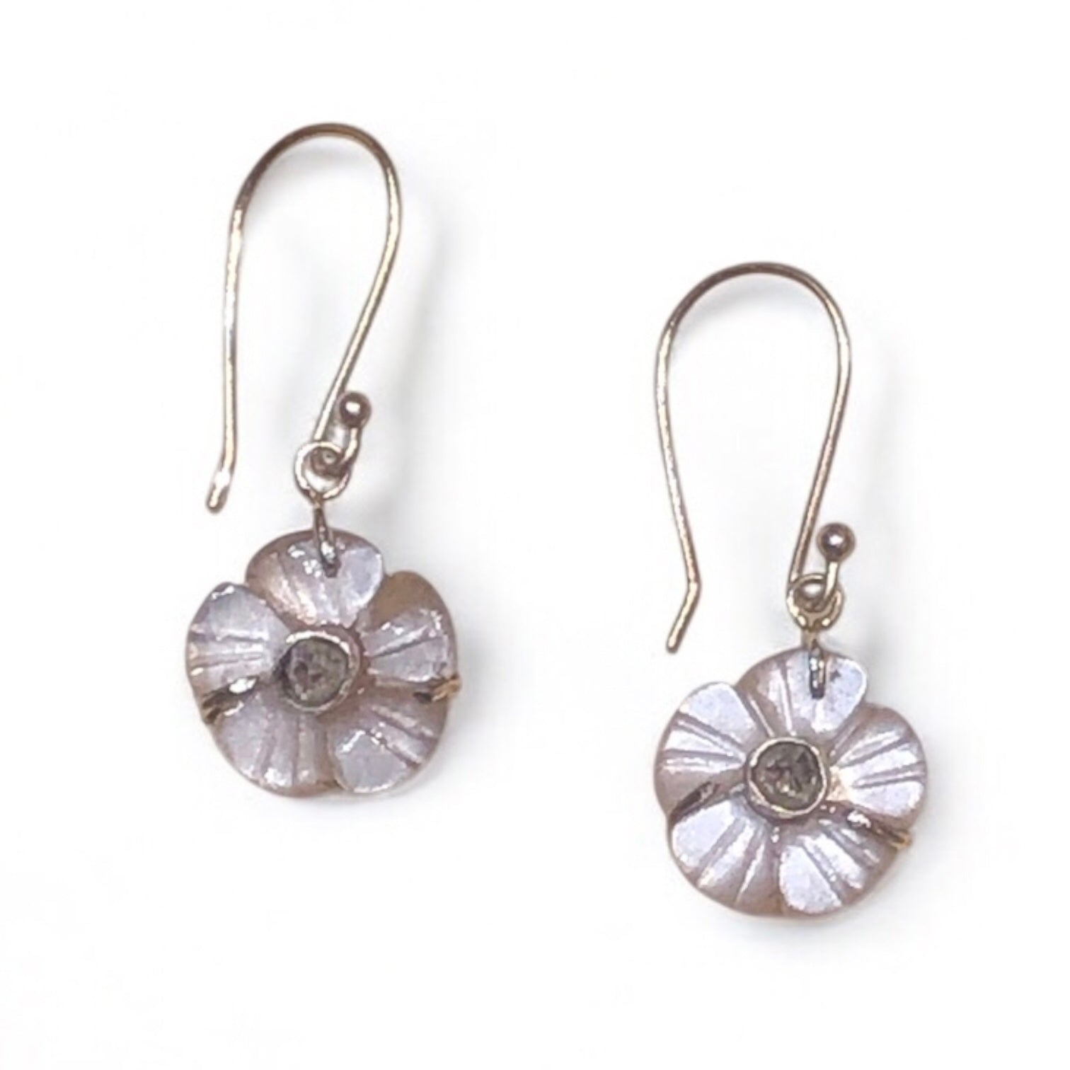 Antique Victorian Rose/Single Cut Diamond and Labradorite Flowers