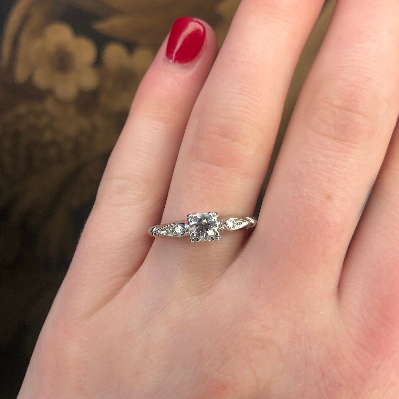 Vintage Engagement Ring with Petal Accents
