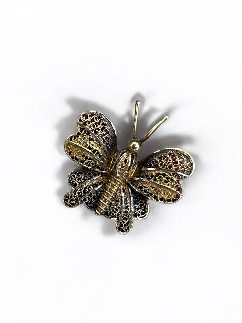 Vintage Portuguese Filigree Butterfly Brooch