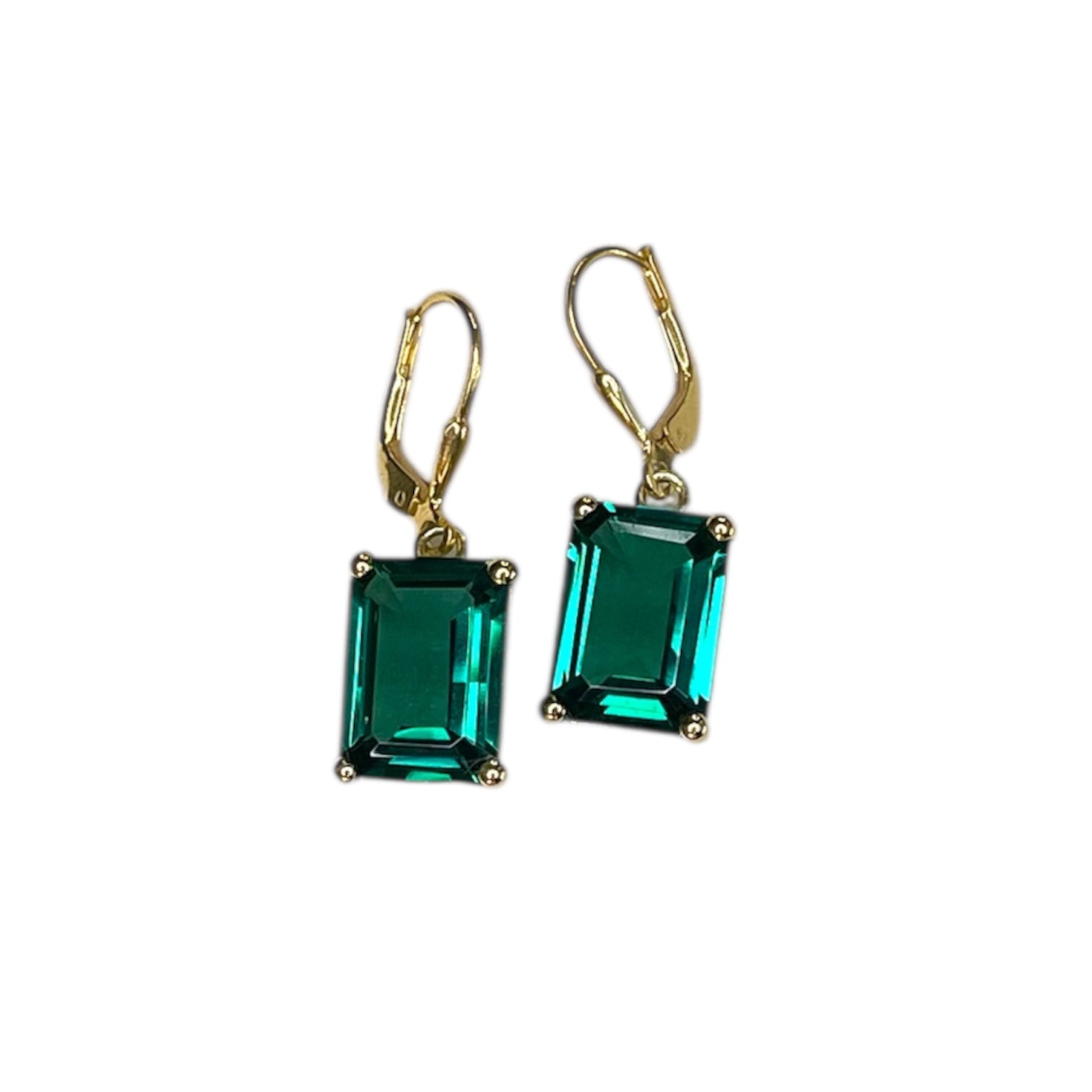 earrings, jewelry, drop earrings, lever back earrings, french clip earrings sapphire, sapphire earrings, emerald cut, emerald cut sapphire, green sapphire, green sapphire earrings, synthetic sapphire, synthetic green sapphire, synthetic green sapphire earrings, rebekah brooks, rebekah brooks jewelry, northampton, cambridge, jewelry near me