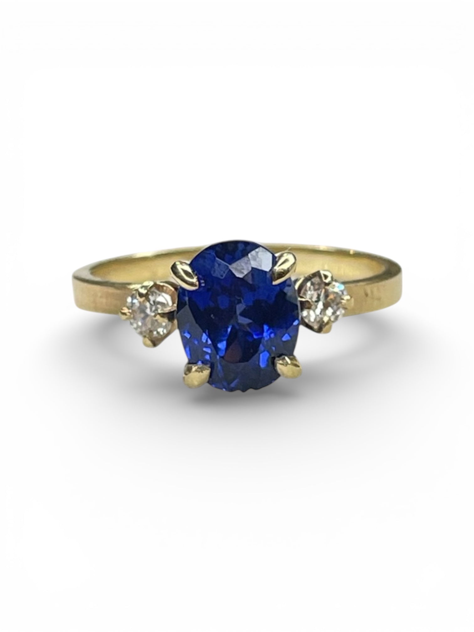 14k Yellow Gold Oval Sapphire and Diamond Trio Ring