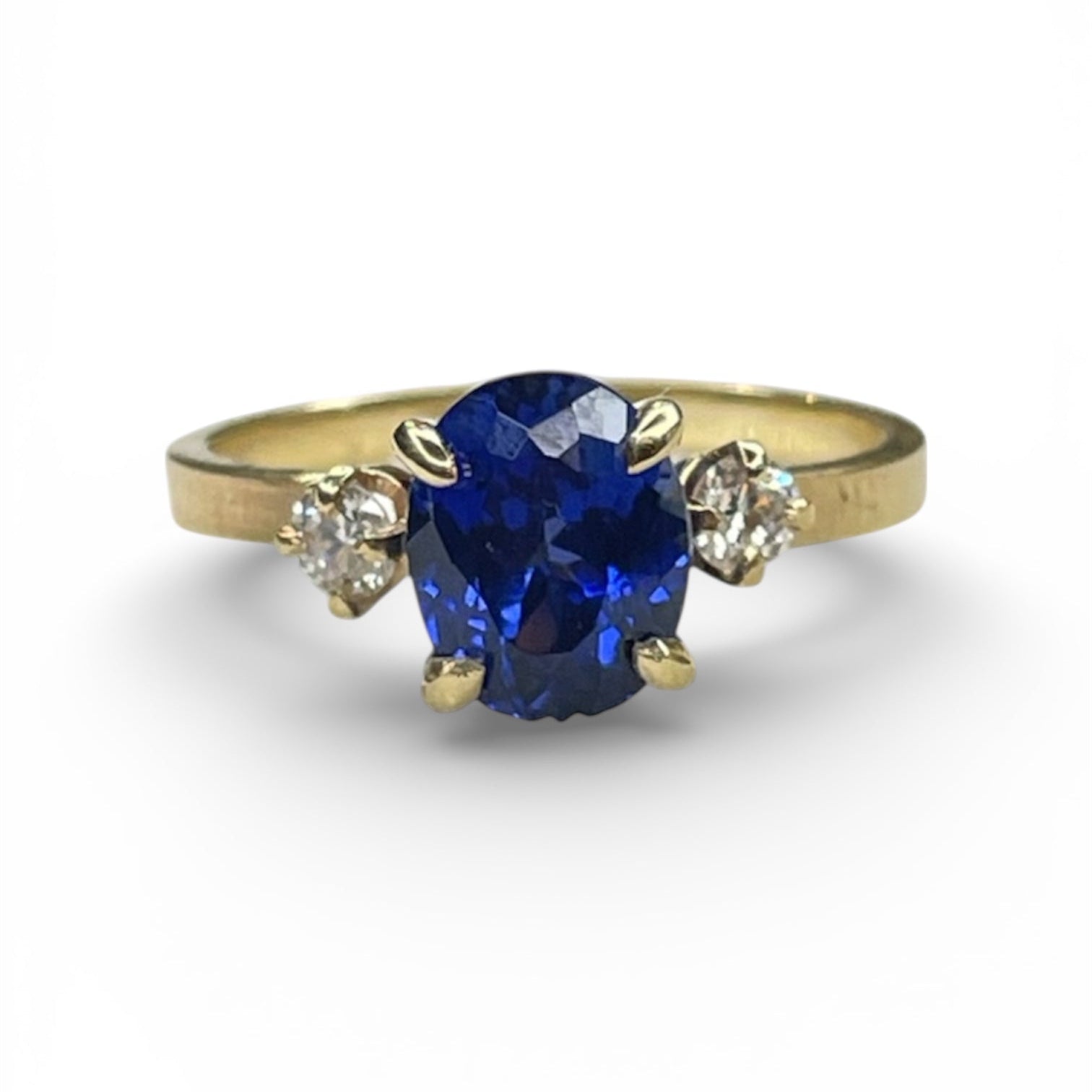 14k Yellow Gold Oval Sapphire and Diamond Trio Ring