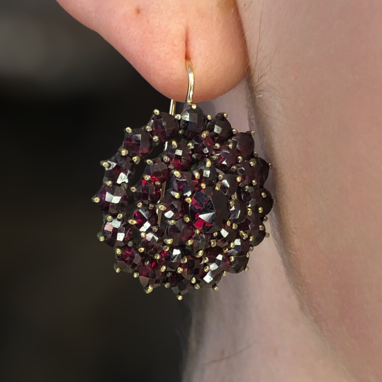 Antique Victorian Bohemian Garnet Cluster Earrings