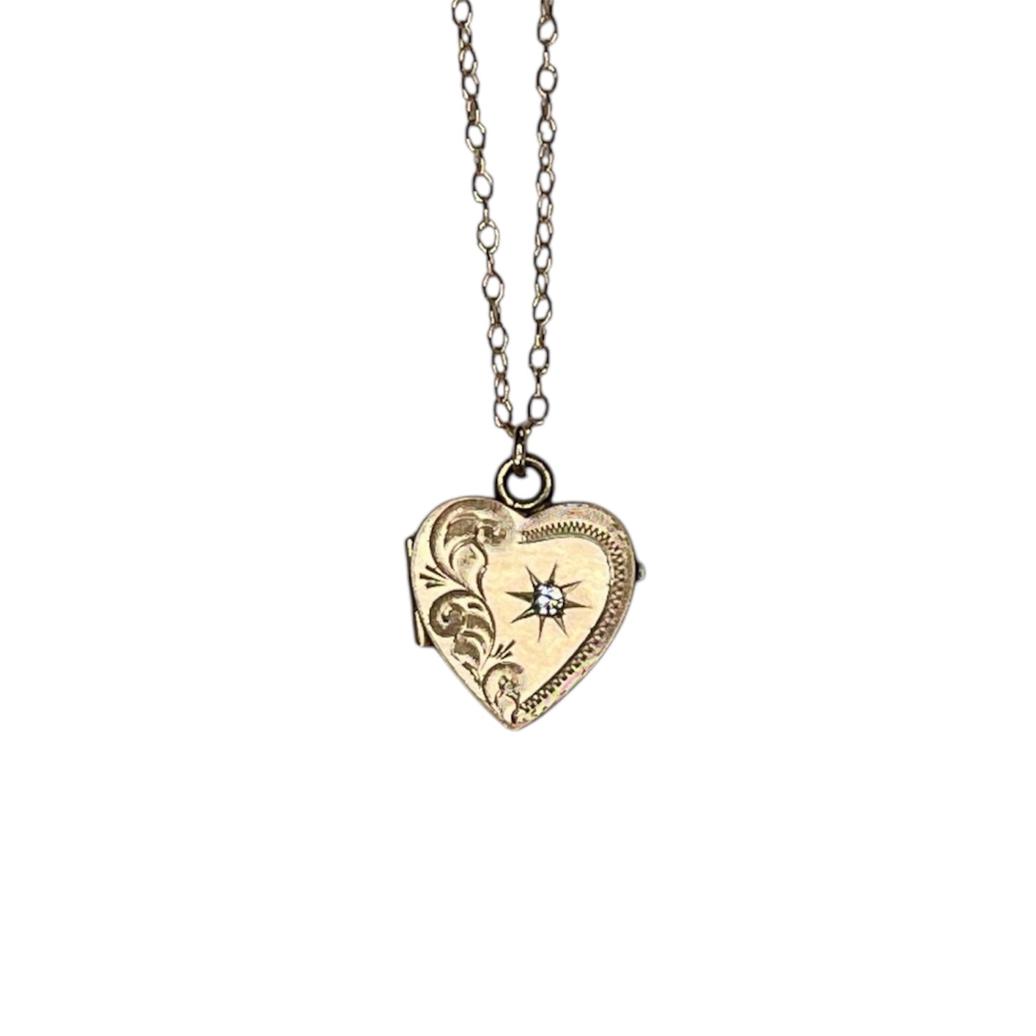 Antique rose gold locket with engraving and a small diamond, antique 14k rose gold, antique locket, rose gold locket, rose gold locket with diamond, rose gold diamond jewelry, diamond necklace, diamond locket, antique diamond locket, rose gold jewelry, rose gold necklace