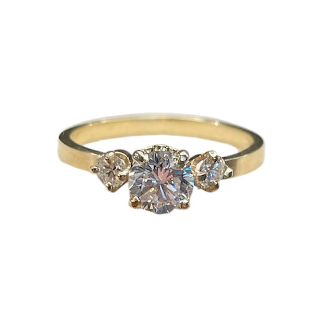trio diamond ring, 14k yellow gold, flat band, ring, jewelry, engagement ring, diamond ring, three stone ring, jewelry, rebekah brooks jewelry, northampton, cambridge