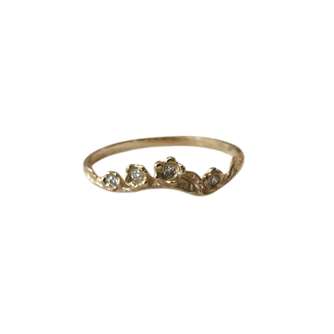 14k yellow gold garland contour band with four flush set diamonds
