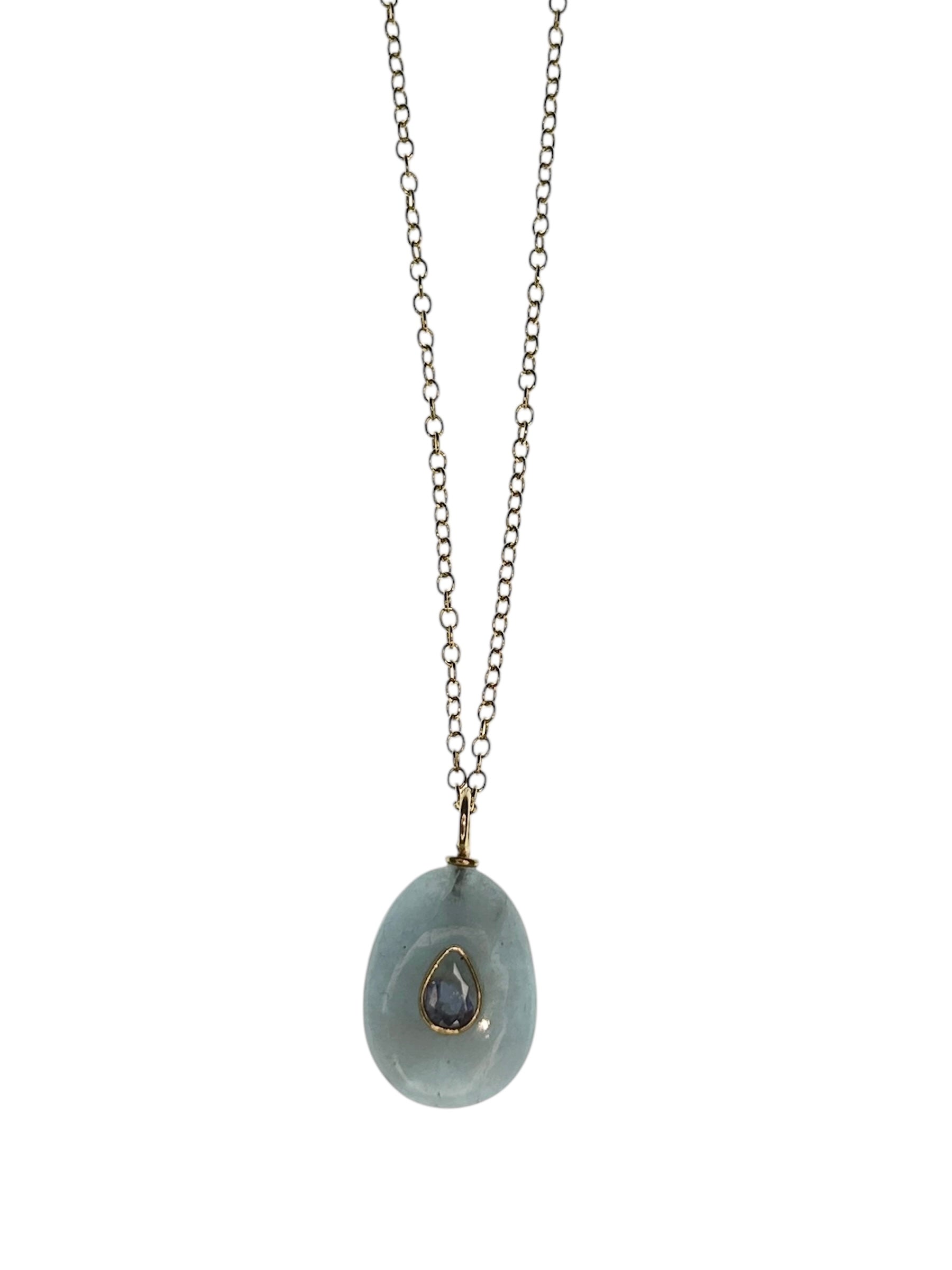 Teardrop Raw Aquamarine with Blue Zircon Pendant Necklace