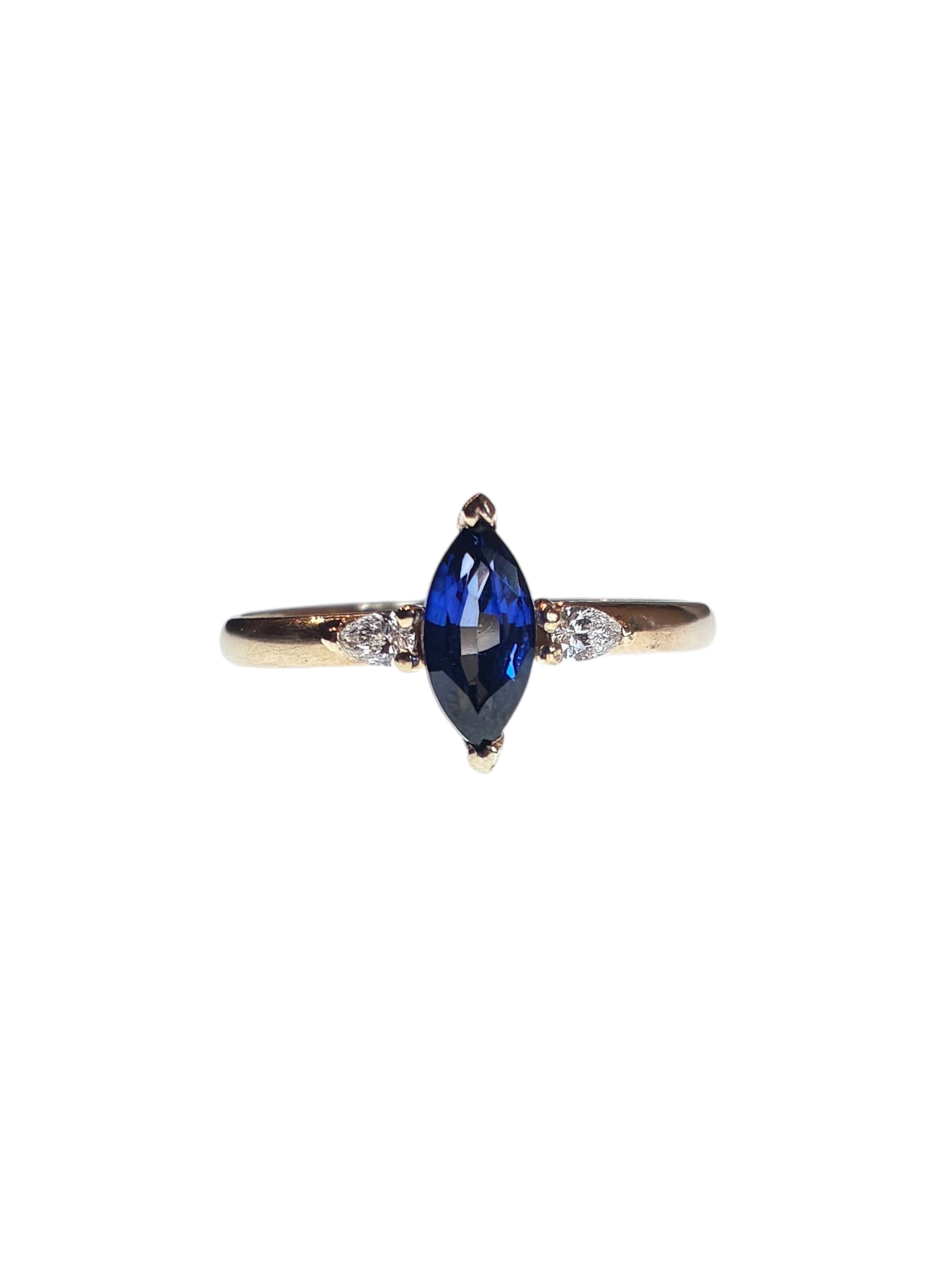 14k Yellow Gold Marquise Sapphire Diamond Trio Ring