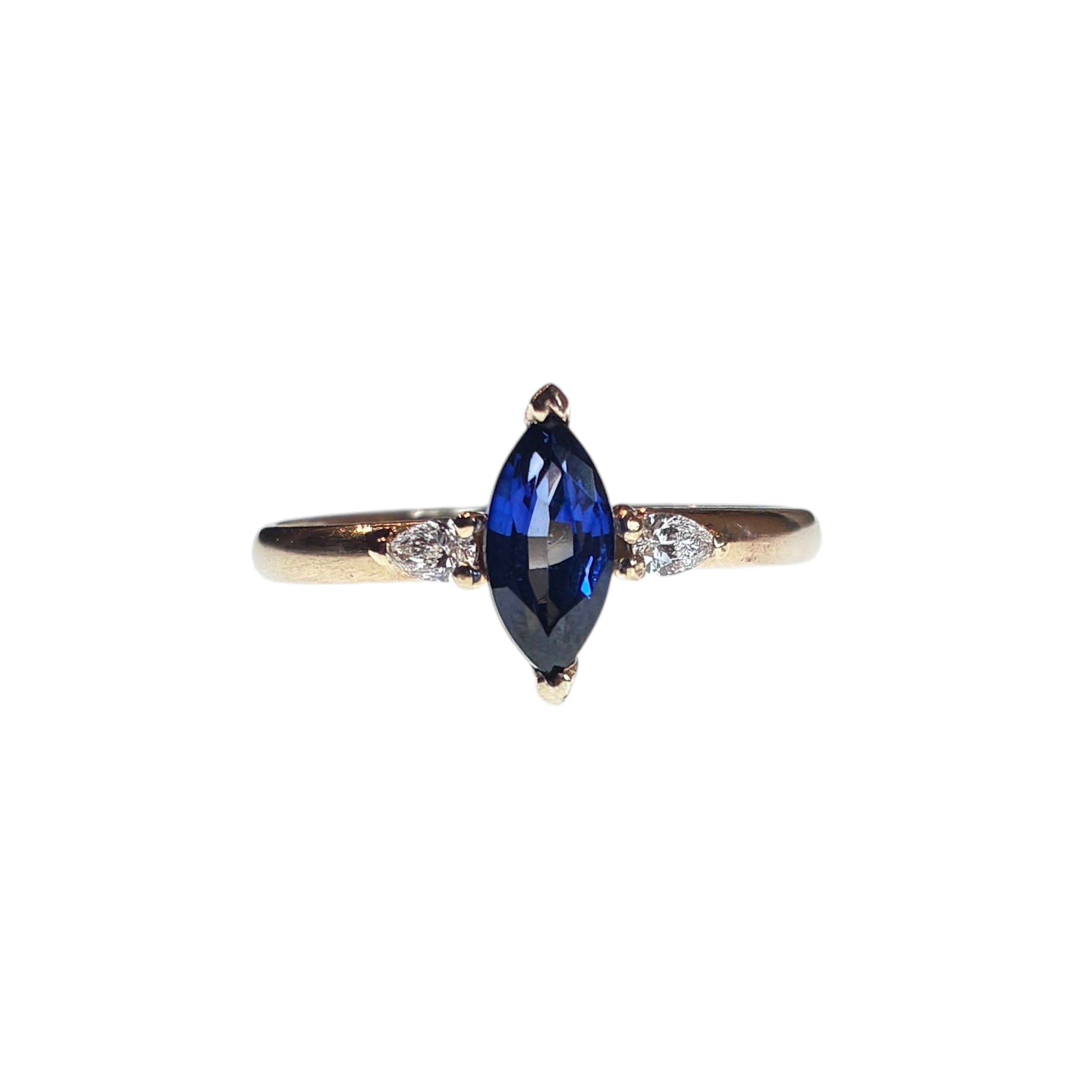 14k Yellow Gold Marquise Sapphire Diamond Trio Ring