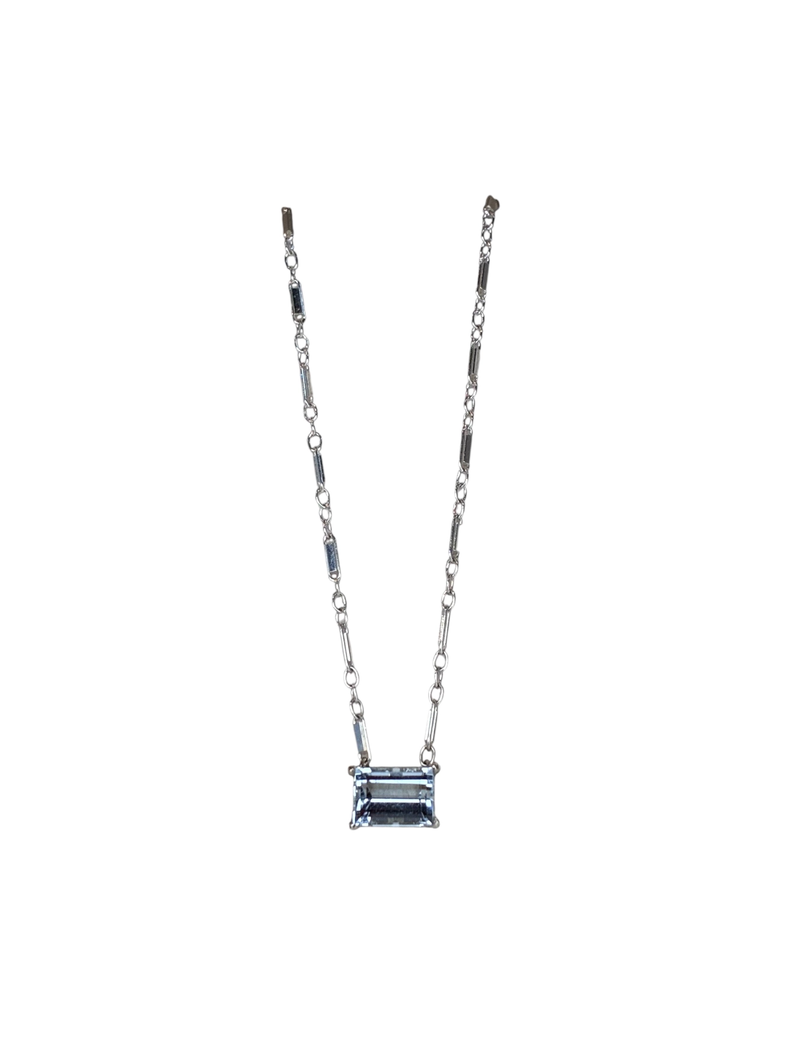 East West Aquamarine Necklace Sterling Silver and White Gold