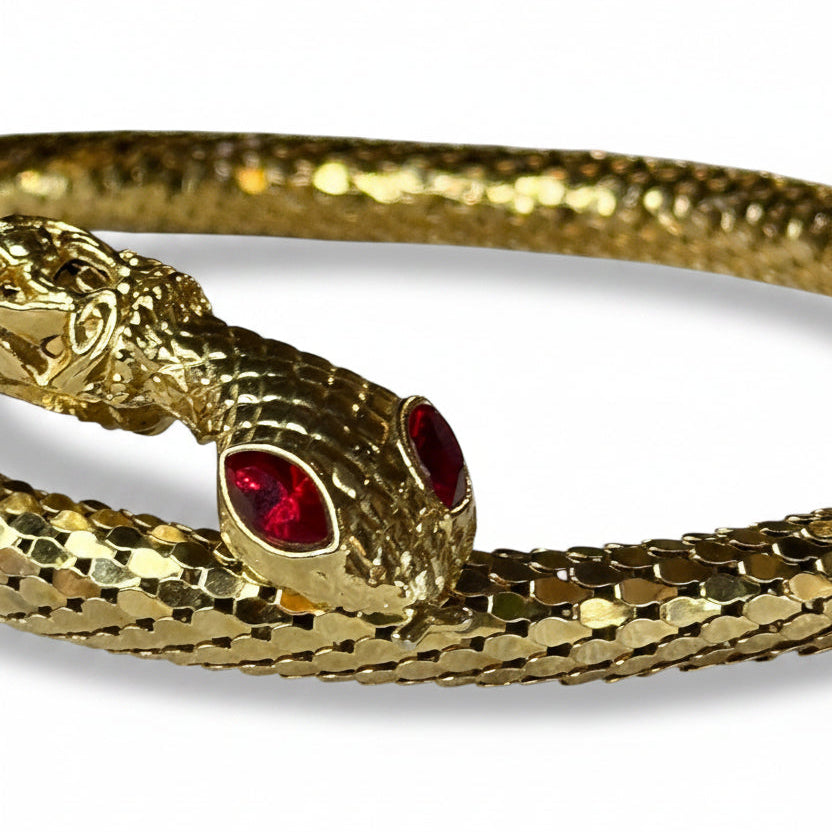 gold necklace, vintage, vintage necklace, snake necklace, costume, mesh necklace, antique, whiting & davis