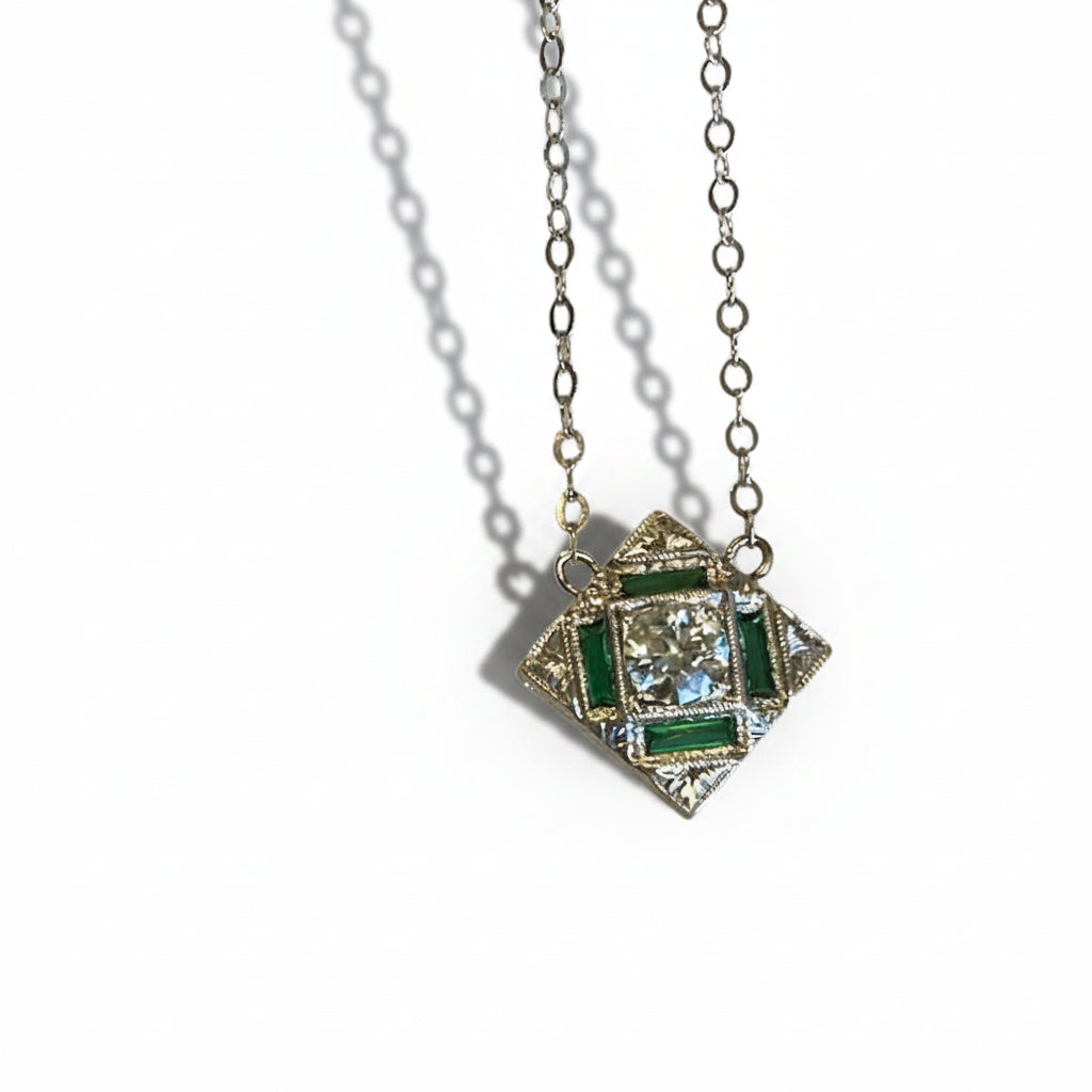 diamond necklace, emerald necklace, diamond and emerald necklace, art deco, art deco jewelry