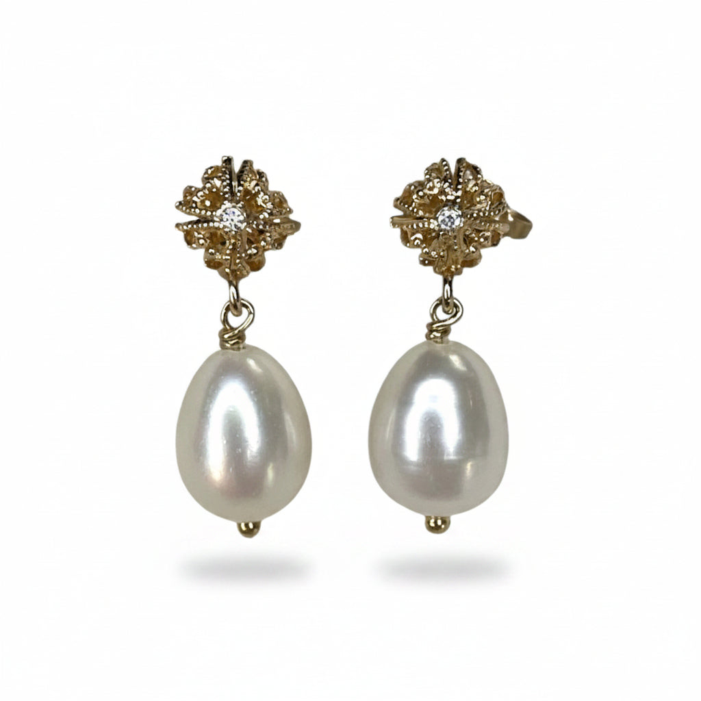 Vintage Diamond & Pearl Drop Earrings