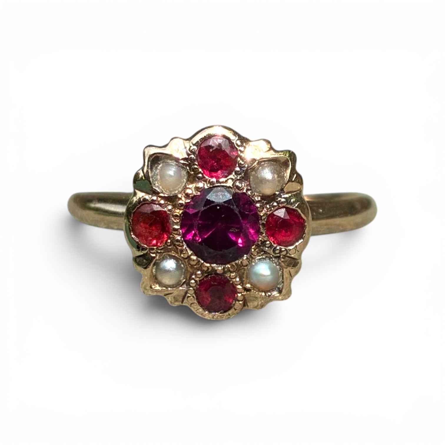 Antique Ruby and Pearl Cluster Ring